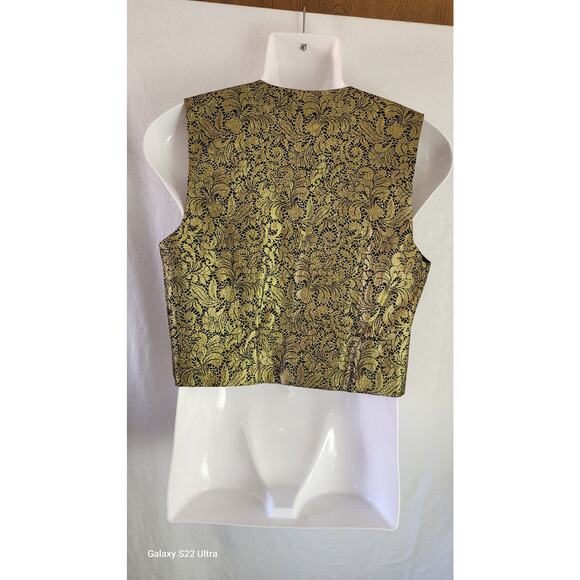 Vtg Lana Lee 90's Boho Retro Gold & Black Brocade Sleeveless Vest Women's Size 8 - Picture 2 of 9